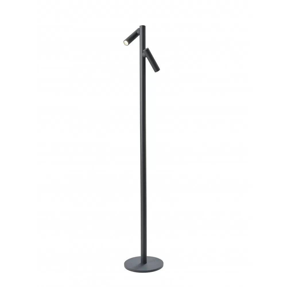 Lampadaire TUBO 2 noir Sompex avec deux têtes lumineuses pivotantes en aluminium gris anthracite
